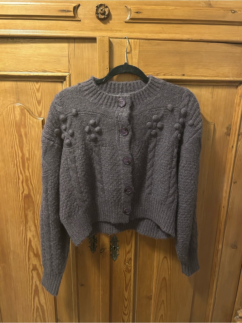 Listicle Plum Bobble-Detail Button-Front Cozy Cardigan